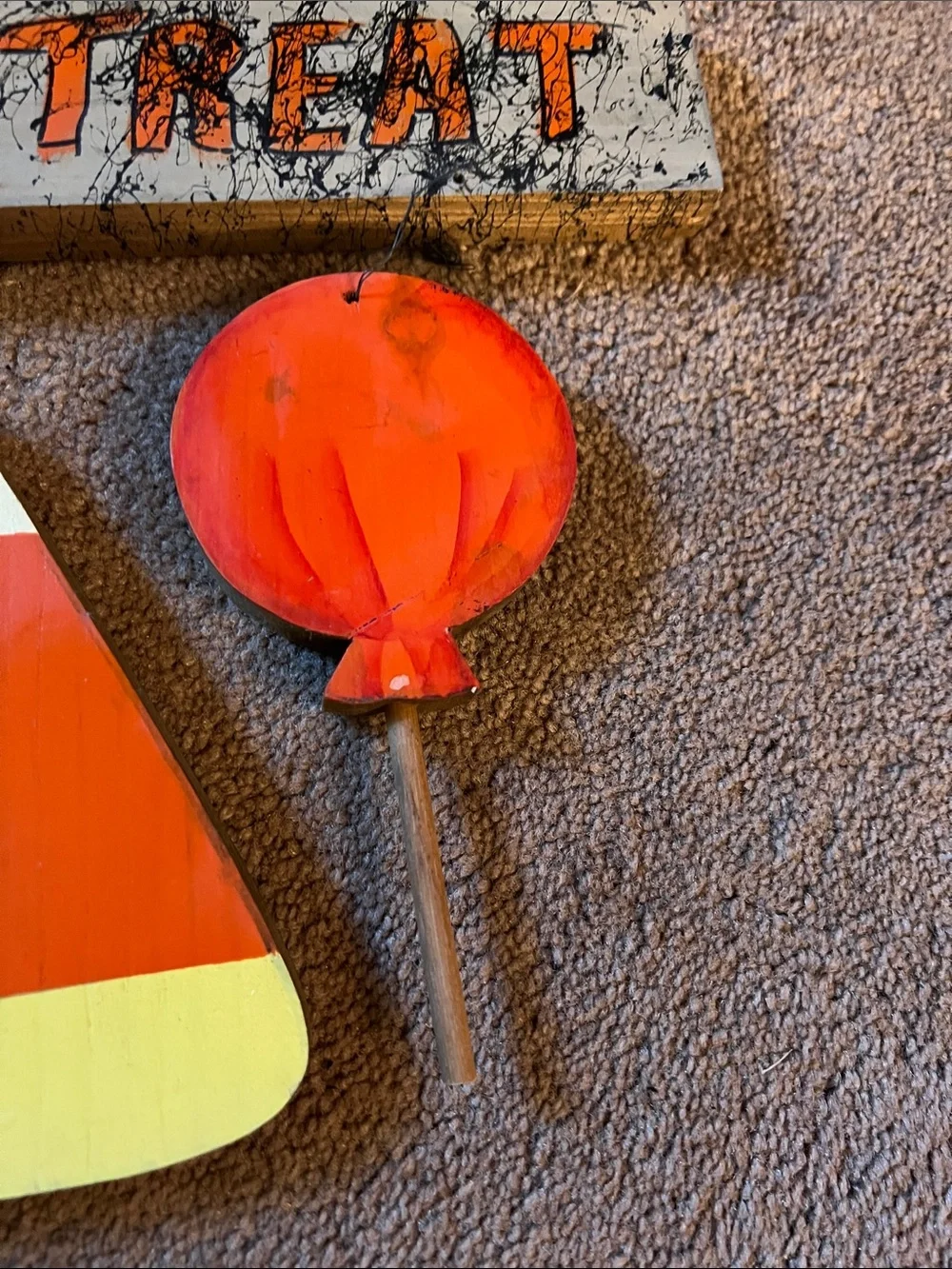 Trick or Treat Halloween Hanging Wall Sign - Orange, Yellow, Black
